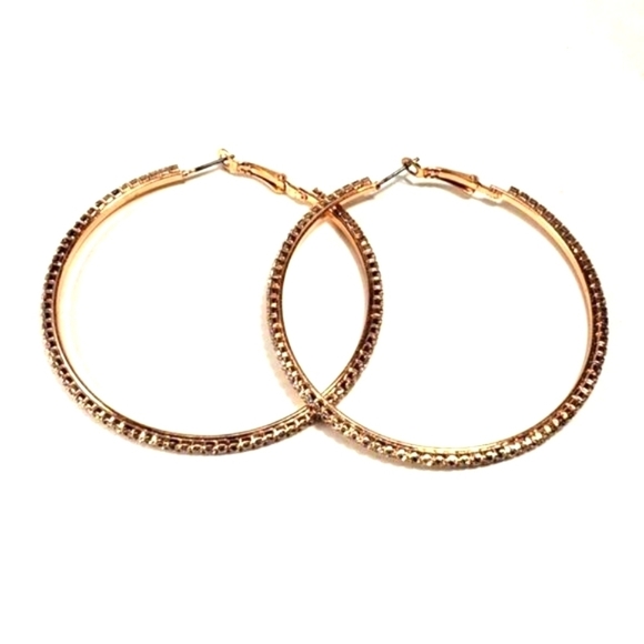 Women's Rose Gold Hoop Earrings w/ Swarovski Elements – Elegant Fashion Jewelry - Picture 2 of 5